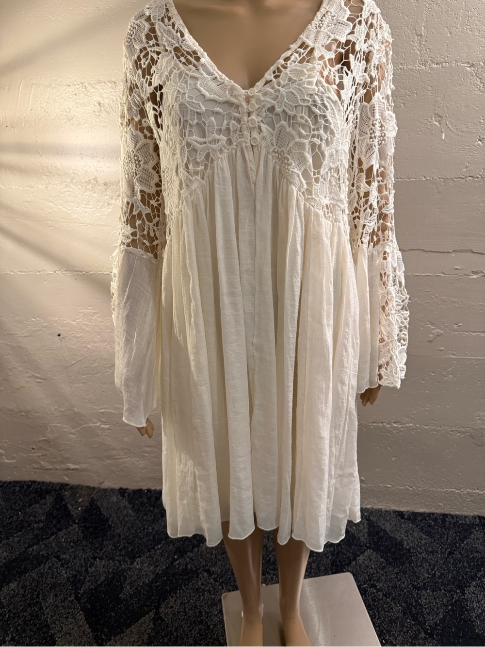 Boho Crochet Lace Ivory Tunic Dress - Picture 3 of 13